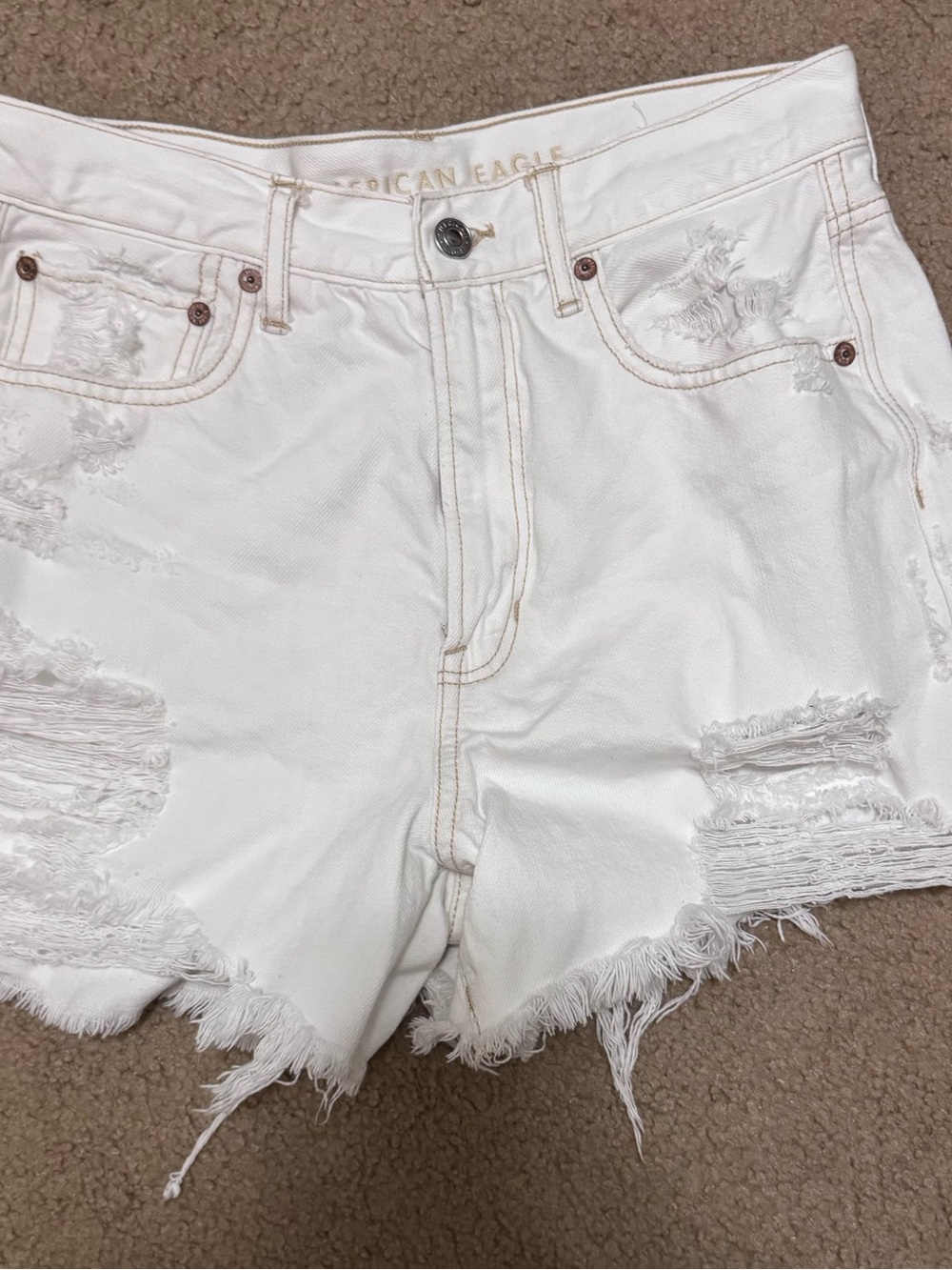 American Eagle Outfitters White Distressed Frayed Denim Shorts